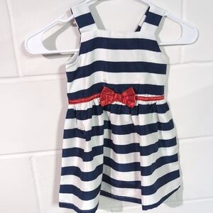 Navy and White Striped Kids Dress with Red Bow